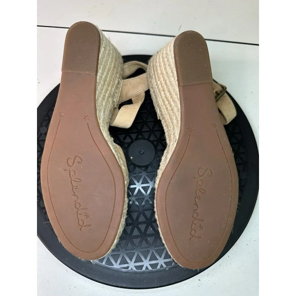 Splendid Womens Beige Suede Espadrille Wedge Sandals Size 8.5 US